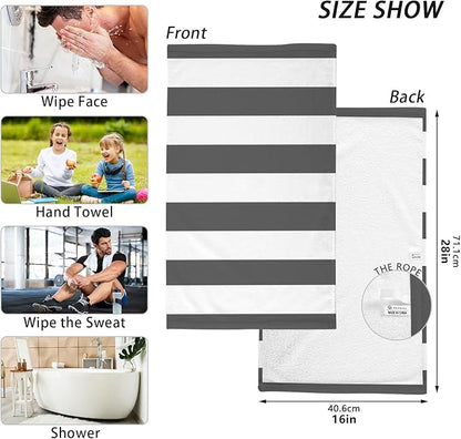 Classic Black and White Striped Bath Hand Towel Soft Cotton Highly Absorbent Fingertip Towels for Bathroom Beach Kitchen Sports Gym Yoga Travel (2-Pieces Towel Sets, 28x16 inch)