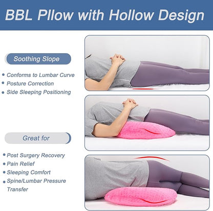 BBL Pillow After Surgery, BBL Pillow for Sitting Sleeping Driving, Hemorrhoid Pillow Seat Support Cushio for Butt with Hole, Butt Donut Pillow for Woman (Rose Red)