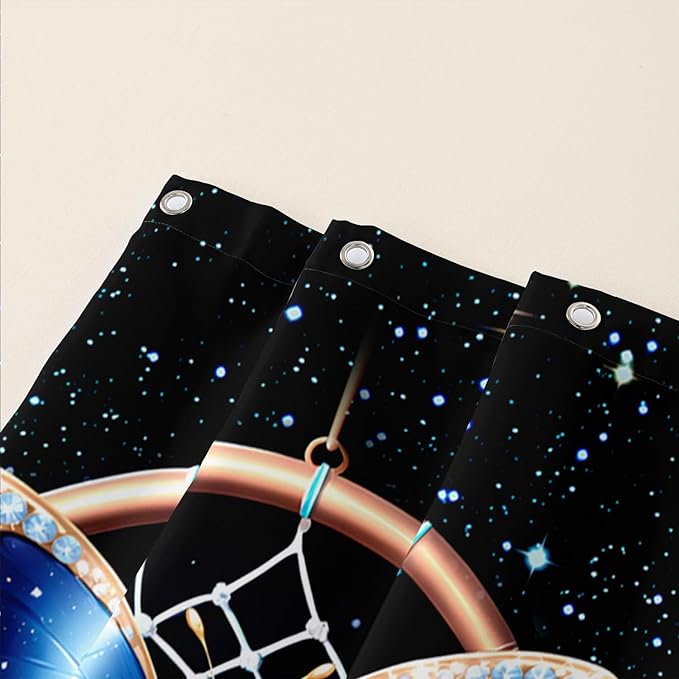 AILONEN Butterfly Dreamcatcher Shower Curtain, Blue Starry Galaxy Butterfly Bath Curtain,Dream Catcher Feather Print Waterproof Bathroom Curtain with 12 Plastic Hooks for Girls Women 72" W*72" H
