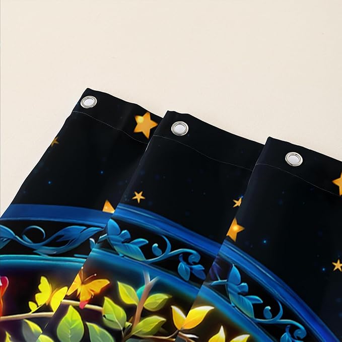 AILONEN Tree of Life Shower Curtain for Bathroom,Glowing Butterfly Starry Bath Curtain,Modern Tree Floral Print Curtain Decoration Waterproof with 12 Plastic Hooks for Boys Girls Adults 72" W*84" H