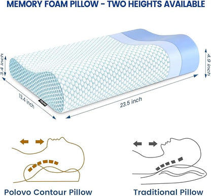 Memory Foam Bed Pillow for Sleeping, Ergonomic Cervical Contour Neck Support Orthopedic Pillow for Side Back Stomach Sleeper, Neck and Shoulder Pain