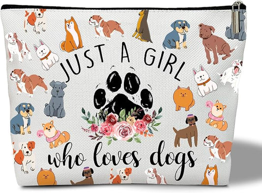 Makeup Bag - Just A Girl Who Loves Dogs, Inspirational Gift for Her, BFF, Dog Owner, Sister, Friend, Daughter