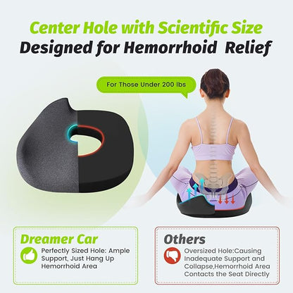 Soft Support Hemorrhoid Pillow/Thick Donut Pillow for Tailbone Pain Designed Hole in the Right Place to Isolate the Anus & Tailbone Area Offer More Comfort and Relief for Sciatica, Hip, and Postpartum