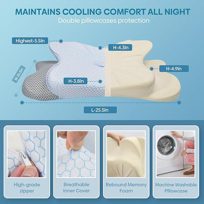 Cervical Pillow for Neck & Shoulder Pain Relief Sleeping - Ergonomic Contour Pillows - Memory Foam Pillow for Side, Back & Stomach Sleepers