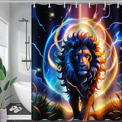 AILONEN 3D Lion Shower Curtain for Bathroom,Gold Halo Lightning Lion Printed Bath Curtain,Boys Teen Kids Running Lion Decoration Shower Curtain Waterproof 36" W*72" H