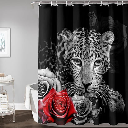 AILONEN Grey Leopard Shower Curtains for Women,Rose Leopard Bath Curtains Gifts for Lover,Polyester Waterproof for Bathroom with 12 Plastic Hooks 72" W*78" H Grey