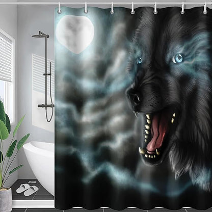 AILONEN Howling Wolf Shower Curtain,Cloud Moon Wolf Bath Curtain,Wildlife Wolf Polyester Waterproof for Bathroom,36" W*72" H with Plastic Hooks