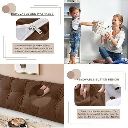 Large Triangular Headboard Pillows Long Backrest Positioning Support Bolster Cushion for Daybed Fluffy Quality Plush Body Wedge Pillow with Removable Cover(Dark brown-Queen-59x8x20in)