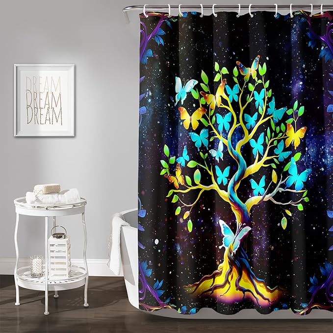AILONEN Tree of Life Shower Curtain for Bathroom,Galaxy Starry Glowing Tree of Life Bath Curtain,Colorful Tree Shower Curtain Waterproof with 12 Plastic Hooks for Boys Girls Adults 72" W*78" H