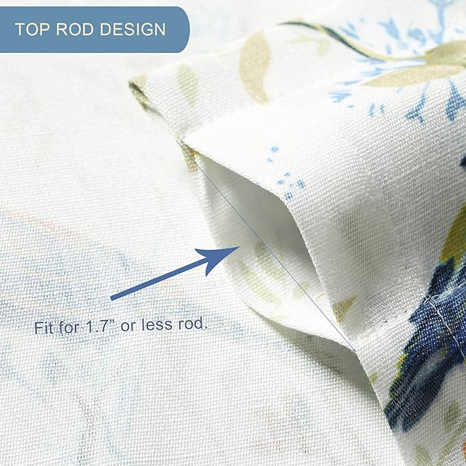 Leeva Birds Vines Printed Curtains Valances for Kitchen Bath Laundry Bedroom Living Room, Rod Pocket Valance for Windows, 52 x 18 Inch, Blue Birds