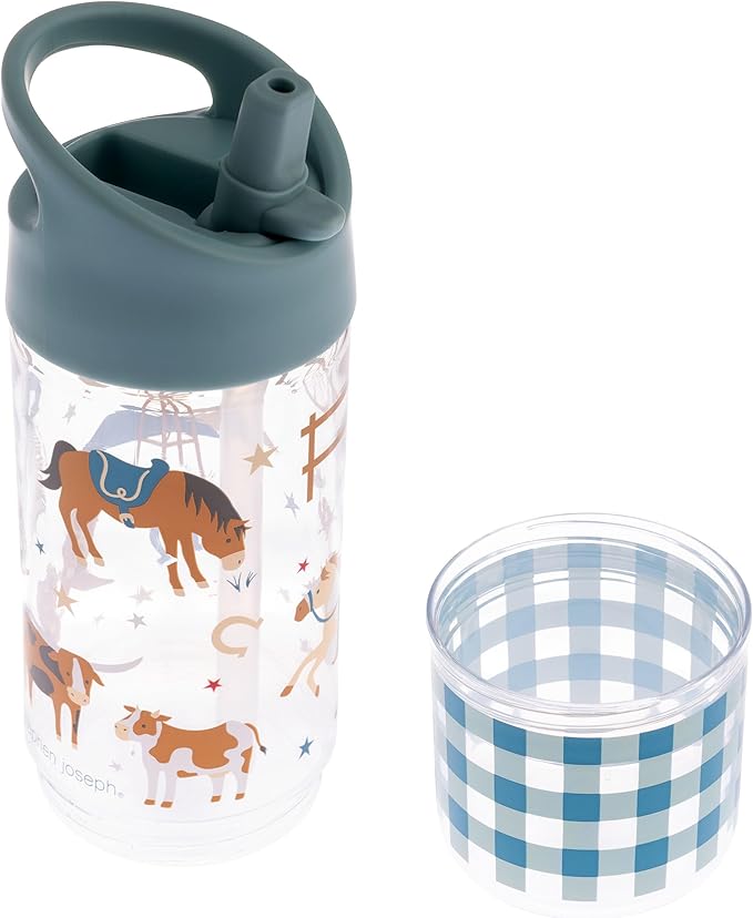 Stephen Joseph, Kids Sip and Snack Water Bottle, 12 oz Tritan BPA Free, Drink and Snack Water Bottle for Girls & Boys, Back to School Water Bottle, Western