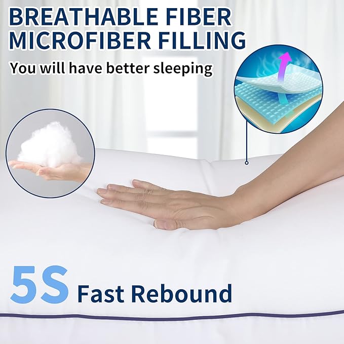 Hotel Quality Cooling Queen&King Size Bed Pillows Set of 4 - Soft, Firm, and Supportive Down Alternative Pillows for Back, Stomach, and Side Sleepers