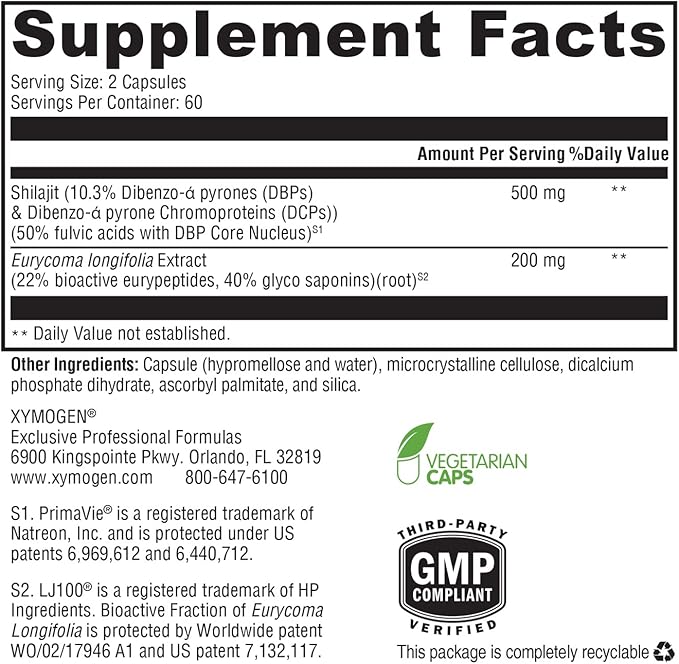 XYMOGEN TestoPlex Plus - Supports Healthy Testosterone Levels, Cognition, and Overall Vitality - Shilajit + Eurycoma longifolia Extract Supplement for Men and Women (120 Capsules)