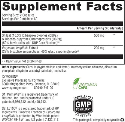 XYMOGEN TestoPlex Plus - Supports Healthy Testosterone Levels, Cognition, and Overall Vitality - Shilajit + Eurycoma longifolia Extract Supplement for Men and Women (120 Capsules)