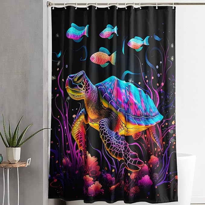 AILONEN Colorful Sea Turtle Shower Curtain for Bathroom,Beautiful Turtle with Fish Bath Curtain for Kids,Boys,Girls,Ocean Animal Theme Waterproof Fabric Shower Curtain Set with Hooks,60" W*72" H