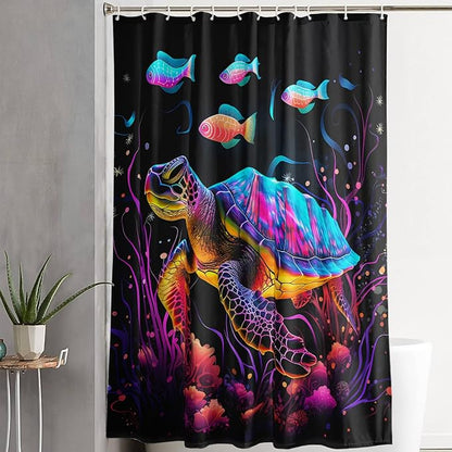 AILONEN Colorful Sea Turtle Shower Curtain for Bathroom,Beautiful Turtle with Fish Bath Curtain for Kids,Boys,Girls,Ocean Animal Theme Waterproof Fabric Shower Curtain Set with Hooks,60" W*72" H