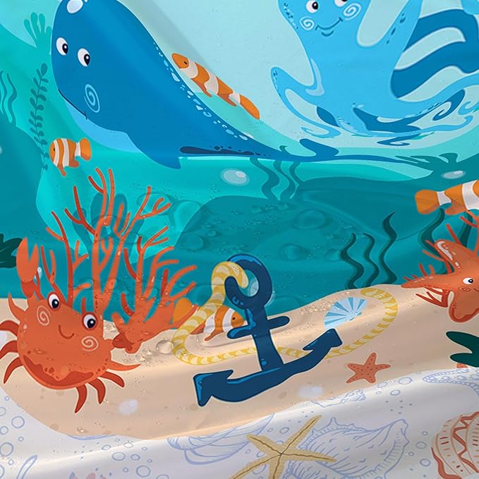 AILONEN Cartoon Dolphin Shower Curtain for Kids Boys Girls,Cute Sea Animals Waterproof Fabric Shower Curtain for Bathroom,Ocean Shell Theme Shower Curtain Set with Hooks,72" W*72" H