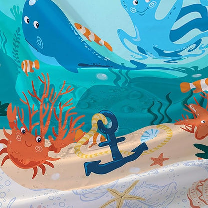 AILONEN Cartoon Dolphin Shower Curtain for Kids Boys Girls,Cute Sea Animals Waterproof Fabric Shower Curtain for Bathroom,Ocean Shell Theme Shower Curtain Set with Hooks,72" W*72" H