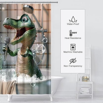 Funny Dinosaur Shower Curtain Cartoon Animal Shower Curtains for Kids Bathroom Decor Waterproof Polyester Fabric Bathroom Curtain with Hooks 55x72 Inch