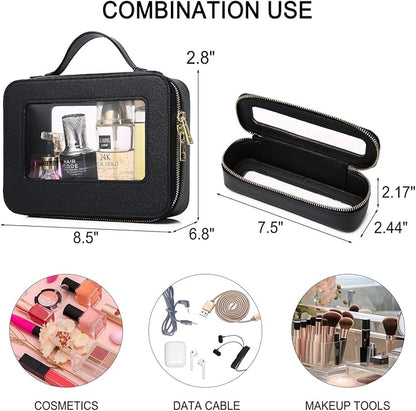 Clear Makeup Bag for Women Waterproof Travel Makeup Case Portable Cosmetic Case Toiletry Bag Car Organizer with Zipper (Black, L)