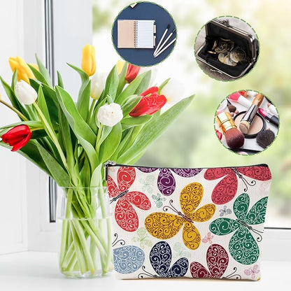 Colorful Butterfly Makeup Bag Cosmetic Bag Butterfly Gifts for Women Girls Friend Sister Daughter Butterflies Lovers Gifts Travel Organizer Zipper Pouch Graduation Birthday Friendship Gifts