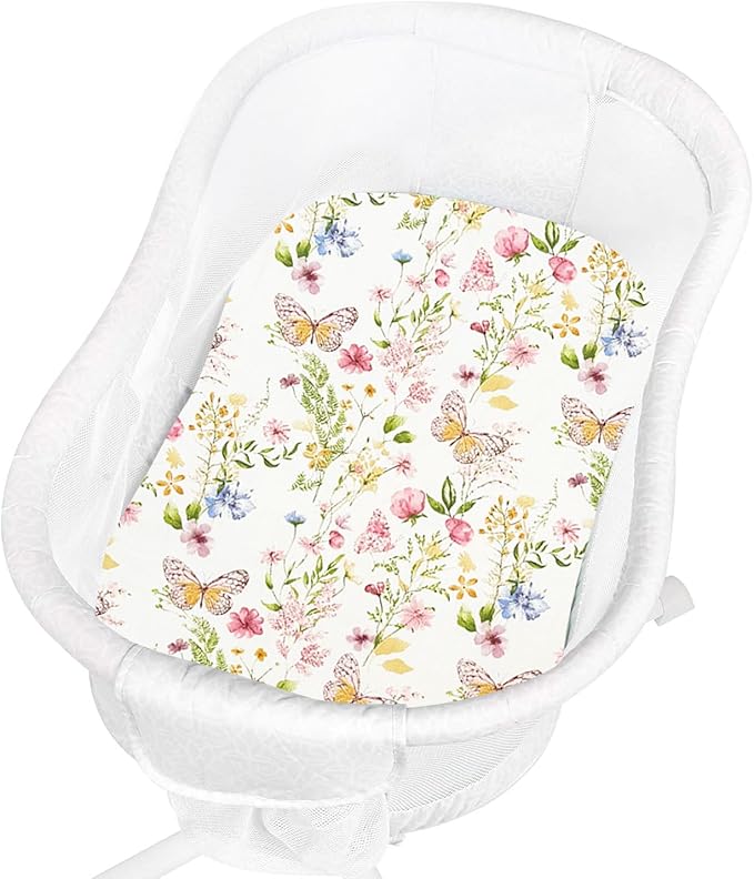 Premium Cotton Bassinet Sheets, Fit for Halo Bassinest Swivel Sleeper, 2 Pack Hourglass Bassinet Mattress Sheet Set for Baby Girls, Soft Breathable Safe, Butterfly and Floral