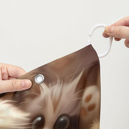 AILONEN Kawaii Cat Shower Curtain for Kids Boys,Lovely Hairy Cat Fabric Shower Curtains for Bathroom,Cute Animal Kittens Polyester Cloth Bath Curtain Set, 72" W*72" H