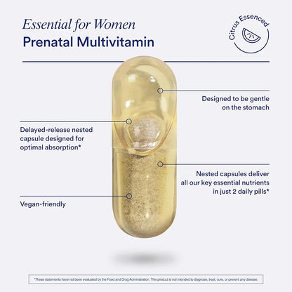 Ritual Essential for Women Prenatal Multivitamin: Folate & Choline for Neural Tube Support, Omega-3 DHA for Fetal Brain Development, Iron, Calcium-Helper D3 & K2, Non-GMO, Vegan, Citrus, 30 Days