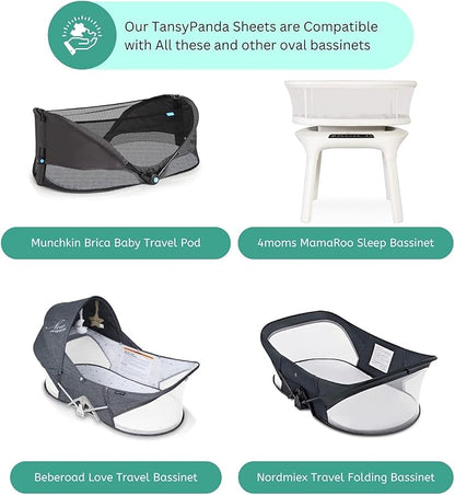 TansyPanda Bassinet Sheets for Munchkin Brica Pod, 4moms MamaRoo, Nordmiex, Beberoad Travel Bassinet, 3PC, 18 x 30 Inch, Ultra Soft, Breathable, Snug Fit, Unisex Boys and Girls (Moon, Stars, Clouds)