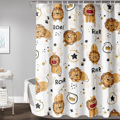 AILONEN Cute Lion Shower Curtain for Bathroom, Children Kwwaii Animal Bathroom Curtain Decor,Printed Bath Curtain for Boys Girls 72" W*84" H Polyester Waterproof Bathroom Curtain with 12 Hooks