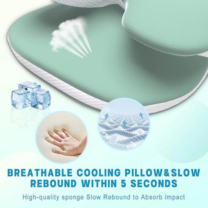 Cervical Pillow for Neck and Shoulder Pain Relief, Ergonomic Neck Pillow for Sleeping, Contour Memory Foam Cervical Pillow, Neck Pillow for Side Back Stomach Sleepers with Silk Fabric (Light Green)