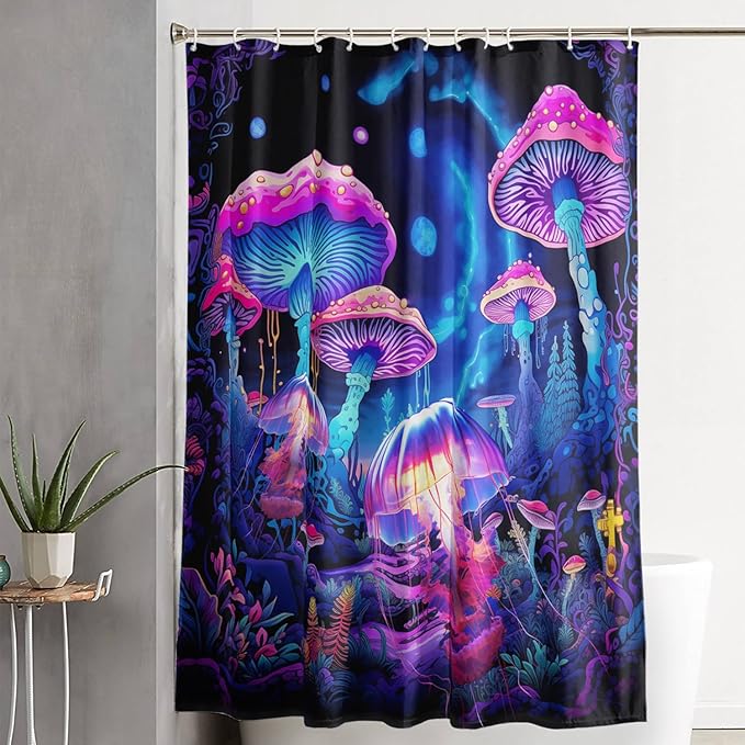 AILONEN Magic Mushroom Shower Curtain,Cartoon Jellyfish Shower Curtain Set for Bathroom,Natural Fungal Bathroom Curtain for Kids Girl,Boho Style Waterproof Fabric Bath Curtain with Hooks, 36" W*72" H