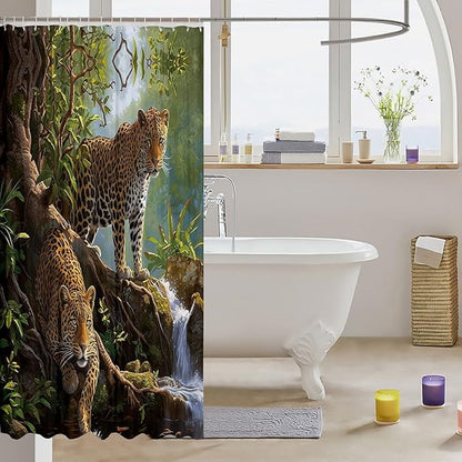Feelyou Leopard Bath Curtain Kids Leopard Shower Curtain Wild Leopard Bathroom Shower Curtain Set Kids Toddler Yellow Leopard Kids Bathroom Accessories Mountain Leopard 72"x84"