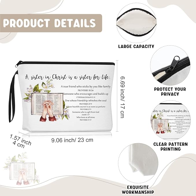 Cna Week Gifts Church Sister in Christ Makeup Bag Bible Verse Keychains for Women Birthday Friendship Gift