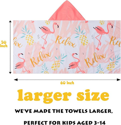 Kids Hooded Towels - Soft and Absorbent Bath, Beach, Swim Pool 30" x 60" Large Towel Cover Up for Boys and Girls Flamingo