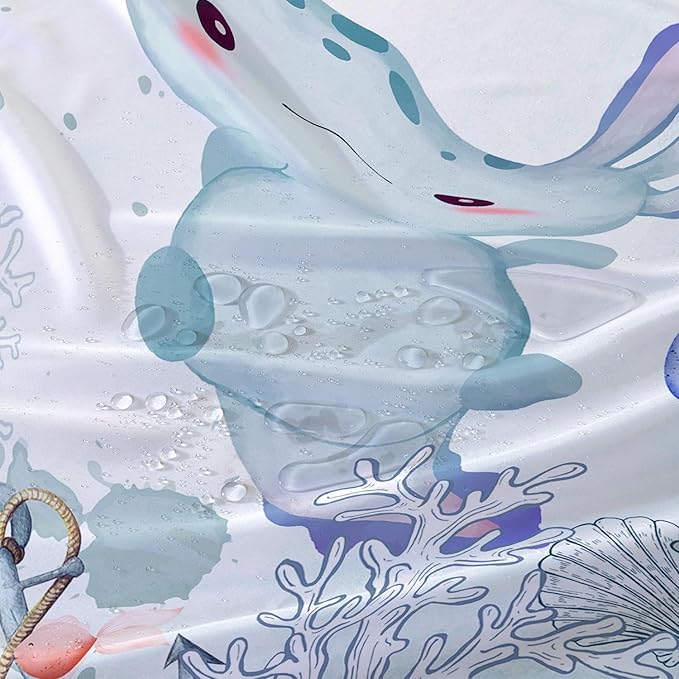 AILONEN Cute Axolotl Shower Curtain for Bathroom Teal Blue Ocean Beach Coastal Bath Curtain Decor 72" W*84" H Polyester Fabric Waterproof Bathroom Curtain with 12 Hooks
