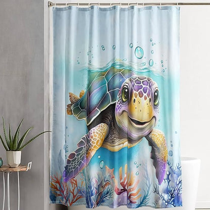 AILONEN Sea Turtle Shower Curtain,Kawaii Sea Animal Turtle Bathroom Curtains Set for Kids Girls,Tropic Animal Tie Dye Turtle Shower Curtains for Bathroom, 72" W*96" H