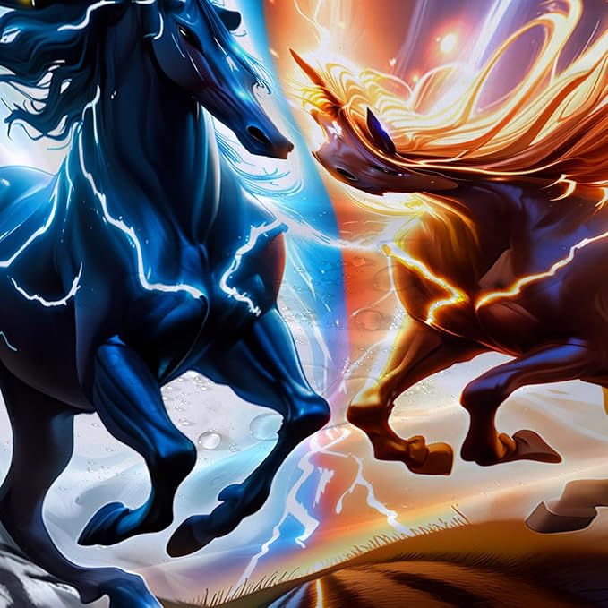 AILONEN 3D Horse Shower Curtain,Bohemian Lightning Galloping Horses Waterproof Fabric Shower Curtains for Bathroom,Animals Theme Bath Curtain Set with Hooks, 72" W*96" H