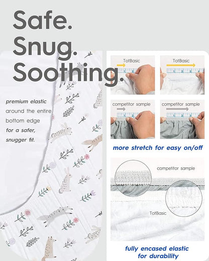 Pack N Play Sheets Fitted, TotBasic Ultra Soft Dinosaur Mini Crib Sheets, Premium Jersey Knit Pack and Play Sheets, Stretchy Neutral Play Yard Sheets for Pack and Play Mattress, 2 Pack(Vintage Dino)