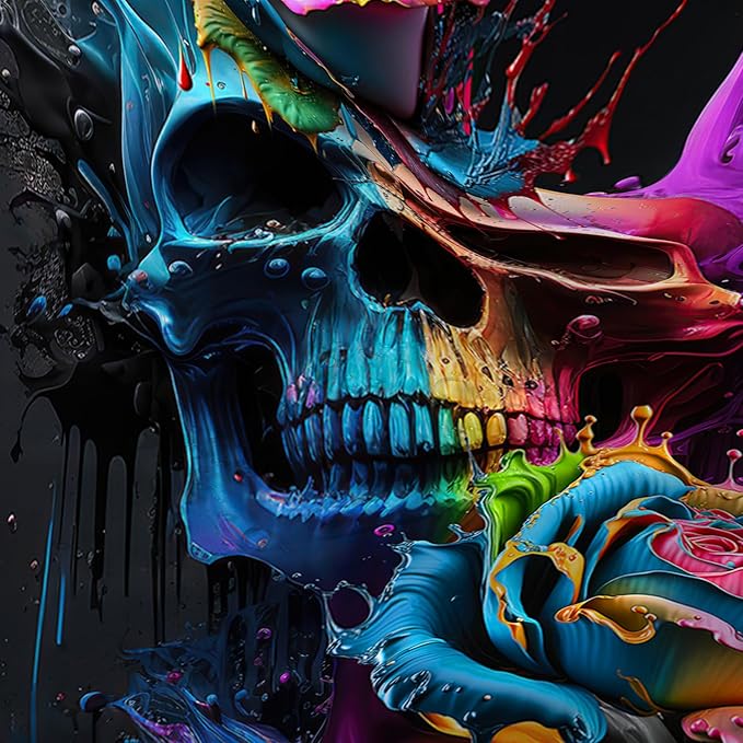 AILONEN 3D Sugar Skull Shower Curtain,Colorful Rose with Skeleton Design Shower Curtain Set with Hooks for Boys Girls Teens,Colour Inkjet Theme72 W*78" H