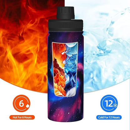 Cerburny Water Bottle 18 oz Blue Pink Galaxy Stainless Steel Insulated Bottles With Handle Leak Proof Gym Sport Water Jug For Men Women Adults