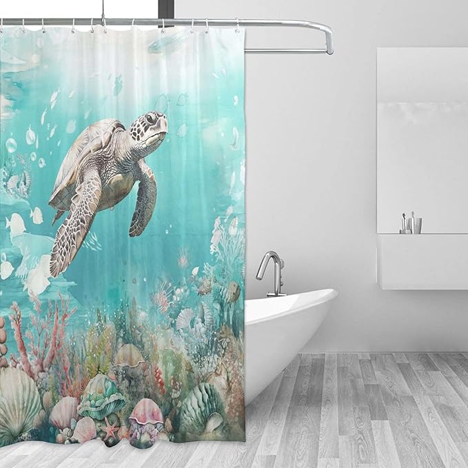 Sea Turtle Shower Curtain for Bathroom Ocean Beach Shower Curtain Set with 12 Hooks (Sea Turtle, 72" x 72")