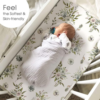 Stretchy Ultra Soft Fitted Bassinet Sheets 2 Pack, Universal Fitted for Bassinets Baby Cradle Moses Basket Oval Rectangle Mattress, Watercolor Rose and Flora Bassinet Sheet for Baby Girls