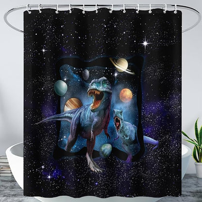 AILONEN Boys Dinosaur Shower Curtain 60" W*72" H for Bathroom,Blue Galaxy Starry Dinosaur Bathroom Shower for Boys Teen,Cartoon Dinosaur Bath Curtain Polyester Waterproof Shower Curtain with 12 Hooks