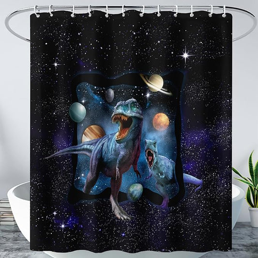AILONEN Boys Dinosaur Shower Curtain 60" W*72" H for Bathroom,Blue Galaxy Starry Dinosaur Bathroom Shower for Boys Teen,Cartoon Dinosaur Bath Curtain Polyester Waterproof Shower Curtain with 12 Hooks