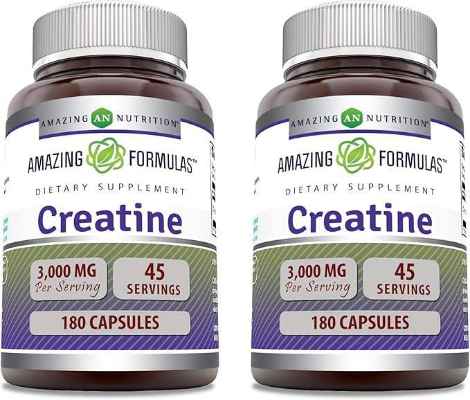 Amazing Formulas Creatine Monohydrate 3000 Mg Per Serving Capsules Supplement | Non-GMO | Gluten Free | Made in USA (2 Pack)