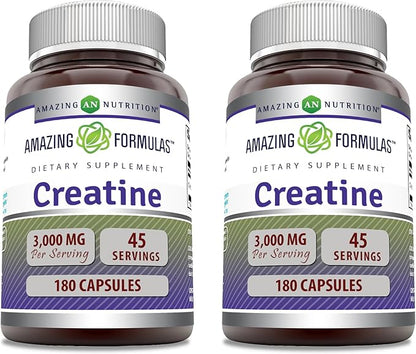 Amazing Formulas Creatine Monohydrate 3000 Mg Per Serving Capsules Supplement | Non-GMO | Gluten Free | Made in USA (2 Pack)
