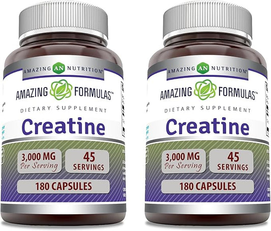 Amazing Formulas Creatine Monohydrate 3000 Mg Per Serving Capsules Supplement | Non-GMO | Gluten Free | Made in USA (2 Pack)