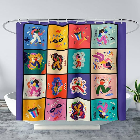 AILONEN Graffiti Music Shower Curtain,Happy Girls Music Art Bath Curtain Minimalist Bathroom Curtain 60" W*72" H Polyester Waterproof Bathroom Curtain with 12 Hooks