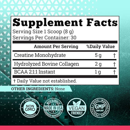 5g Creatine Monohydrate Powder Optimized for Women Booty Gain +2000mg Collagen +1g BCAA 2:1:1 (No Fillers) Supports Lean Muscles & Recovery, Pump, Energy & Stamina - Micronized, Natural & Made in USA